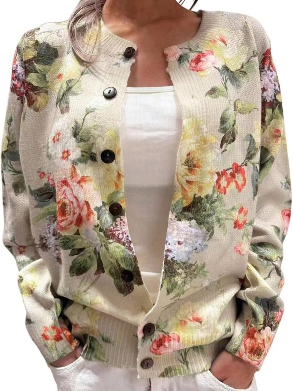 Floral Button Down Long Sleeve Cardigan Sweater for Women - Cozy & Stylish